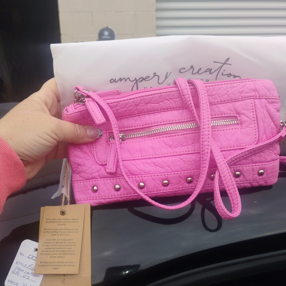 Pink Leather Clutch with Stud Detailing